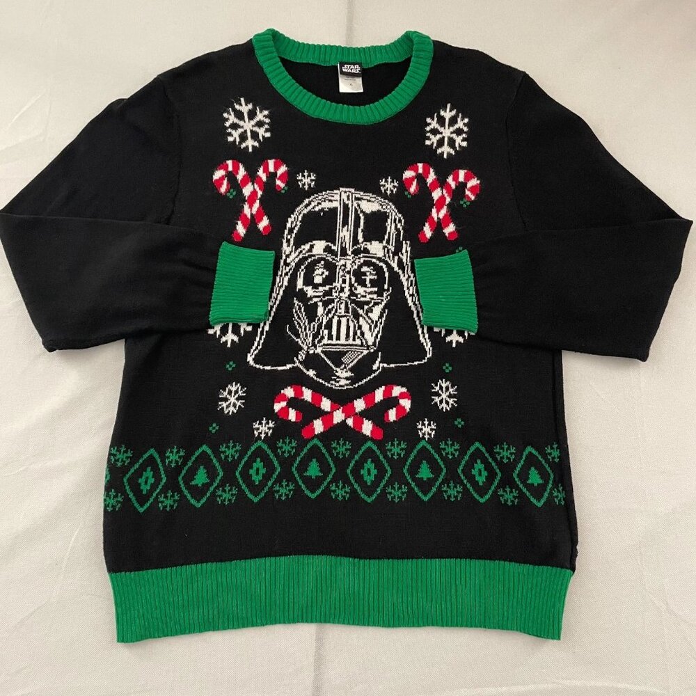 Star Wars Mens Black Green Darth Vader Ugly Christmas Pullover Sweater Size XL